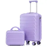 LVHOM Hartenschalenkoffer-Set 2-teilig aus ABS-Hartschale, 14"-19"-Set mit 360° Rollen, Reisekoffer-Set, Trolley Set wasserdicht, Lila - Lila