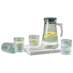Cheffinger Wasserkaraffe 1,8 Liter Krug Karaffe 4 Gläser je 250ml Trinkgläser GB04 5 tlg Set, (5-tlg) weiß