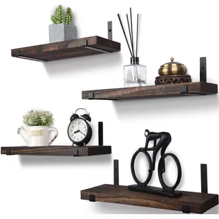 HXSWY Rustikale Holz Schweberegale für Wand Bauernhaus Holz Wandregal für Bad Küche Schlafzimmer Wohnzimmer 4er Set Dunkelbraun