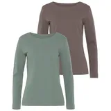 VIVANCE Langarmshirt »aus reiner Baumwolle« 2er-Pack, aus leicht wärmender Interlock-Qualität, Gr. 32/34, mint, taupe, , 44041128-32