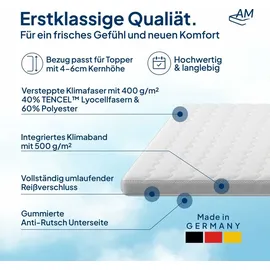 AM Qualitätsmatratzen Lyocell Topper Bezug atmungsaktiv 180 x 200 cm weiß