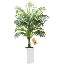 Vevor Künstliche Areca-Palme, 1,52 m, tropische Kunstpalme mit weißem, hohem Pflanzgefäß, Kunstseiden-Bodenpflanze im Topf, Kunstbaum für Veranden, Wohnzimmer, Terrassen, Zuhause, Büro,