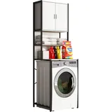 VCM Metall Überbauschrank Waschmaschine Maße: . 189 x B. 64 x T. 48 cm Seitenteile aus Metall Korpus und Rückwand aus Holz 1 große und 2 kleine Ablagen 2 Drehtüren - Edino