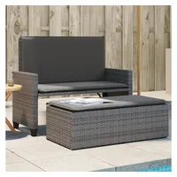 VidaXL Gartenbank mit Kissen und Hocker Grau Poly Rattan