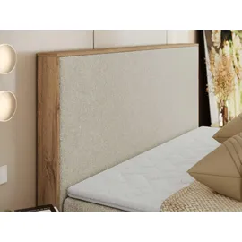 MKS Meble Boxspringbett WOOD CLASSIC, Komplett Set mit Multipocket-Matratze und Topper, Doppelbett für Schlafzimmer, hohe Kopfteil - 140 x 200 cm ... - Creme