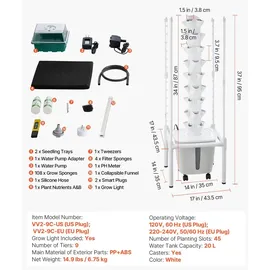Vevor Hydroponischer Turm 45 Pods 9 Ebenen
