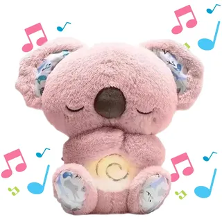 Beruhigender Atem-Otter, Angstlinderung, Koalabär, Plüsch, mit Musiklichtern und rhythmischer Atembewegung, für Schlafbegleiter, 5 Lautstärkestufen, Rosa