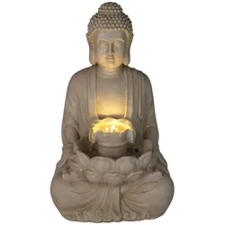 WellHome - Sandfarbener Buddha-Brunnen mit LED-Beleuchtung für den Außenbereich 28,5x24,5x48cm