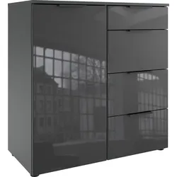 Kombikommode WIMEX "Level 36C by fresh to go", grau (graphit, glas grau), B:81cm H:84cm T:41cm, Spanplatte, Sideboards, mit Glaselementen auf der Front, soft-close Funktion, 81cm breit