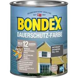 BONDEX Dauerschutz Farbe Außen Holzfarbe, Hochdeckend, Wetterschutz, Schiefer, 0,75 l