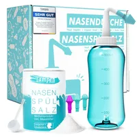 Tampen Nasendusche Erwachsene & Kinder – inkl. 120x Premium Nasenspülsalz (300g), Messlöffel & 3 Aufsätze – Nasenspülkanne - Nasenspülung mit Nasensalz für schonende Nasenreinigung - Nasal Rinse