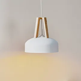 Sollux Lighting Hängeleuchte North mit Holz natur, weißer Schirm