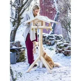 dehner natura premium Futterhaus Karwendel, inkl. Ständer Alpstein, ca. B84,3/H127,2/T84,3 cm, Silber, Natur