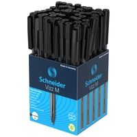 Schneider 102201 Vizz Kugelschreiber (für leichtes und schnelles Schreiben, Schaft in Schreibfarbe, Strichbreite M) 50 Stück, Schwarz