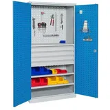 Werkstattschränke, perforiert - 4 Schubladen und 2 Regale - Blau und grau - W030080005-GCBI
