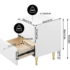Woltu Nachttisch,, Weiß, Weiß Hochglanz, Holz PVC+Metall,