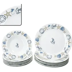 Neptun 12tlg Tafelservice Porzellan 6 Pers Speiseteller Suppenteller maritim