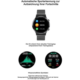 TPFNet Smart Watch / Fitness Tracker IP68 für Damen & Herren - Milanaise Armband - Android & IOS - Silber