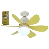 BomKra Deckenleuchte mit Ventilator und Fernbedienung,30W Deckenventilator mit Beleuchtung,3 Geschwindigkeiten,3 Modi Dimmbar,Timer,LED Deckenventilator mit Lampe für Schlafzimmer (Gelb)