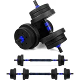 wuuhoo® Kurzhantelset Arni, 2er Set Hantel 27mm, Kurzhantel & Langhantel mit Gewichten 10kg bis 40kg, extra Lange Verbindungsstange - Fitnessgerät aus Kunststoff für Zuhause 30kg - blau