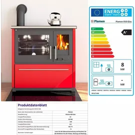 Plamen Küchenofen 850 Glas N rot 8 kW (linke Ausführung)
