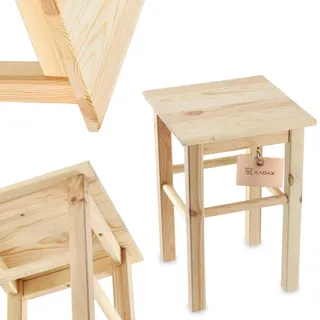 Kadax Holzhocker, Fußbank aus natürlichen unlackierten Kiefernholz, Fußstütze in 3 verschiedenen Modellen, Barstuhl, Tritthocker, Schemel, Holzhocker (Quadratisch)