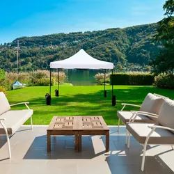 Rebecca Mobili Gartenpavillon 3x3 m mit 4 Gewichten aus Metall und weißem Polyester