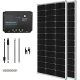 Renogy 12V 1kwh Solaranlage, Inselanlage Solar Set mit 200W 12V Monokristallin Solarmodul, 30A Solarladeregler Negativ-Erdung, Kabeln und Halterungen für Garten, Balkon, Camper, RV und Wohnmobil