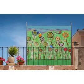 Quick Star Paravent Outdoor Wetterfest 180 x 178 cm Green Flowers | Raumteiler Stellwand Innen | Garten & Balkon Sichtschutz Blickdicht