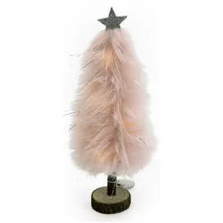 MARELIDA LED Dekobaum PLÜSCH mit Sternspitze Plüschfell leuchtend H: 27,5cm Batterie rosa