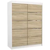 MOEBLO Schiebetürenschrank Velano (Moderner Kleiderschrank mit Aluminiumgriffen, platzsparend und funktional, Schwebetürenschrank 2-türig Schrank Garderobe Schiebtüren Schlafzimmer) 150 x 200 x 58 cm weiß