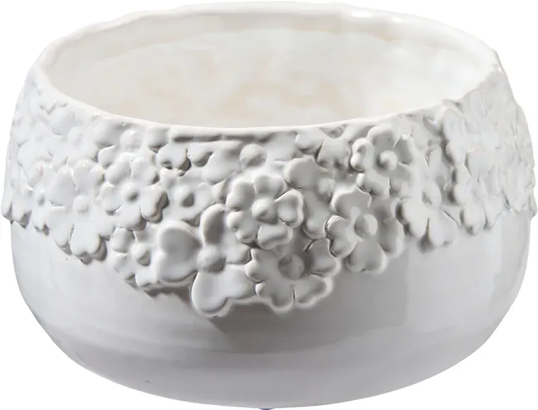 Schale Keramik D19H10cm Blumenrand weiß