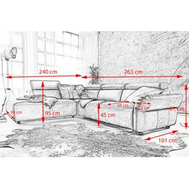 KAWOLA Sofa RISO Ecksofa mit motorischer Sitztiefenverstellung Leder schwarz Recamiere links - Schwarz