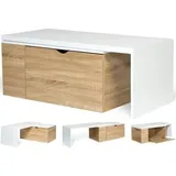 IDMarket - Couchtisch, drehbar, Holz und Weiß, 360 °, ausziehbar, mit Truhe