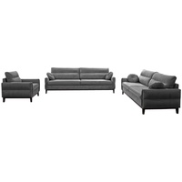 MOEBLO Polstergarnitur ESTELA 3+2+1, (Stoff Samt (Velour) Glamour Wohnlandschaft Sofa Couch Garnitur, Polstermöbel-Set Ohrensofa 3 Sitzer, 2 Sitzer und Sessel) grau