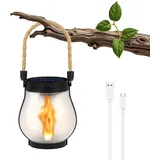Solar Flammen Laterne, Wasserdicht, Flackernde Flammen Design USB Aufladbar, Solarlaterne für Außen, für Terrasse, Veranda, Garten Deko Draußen