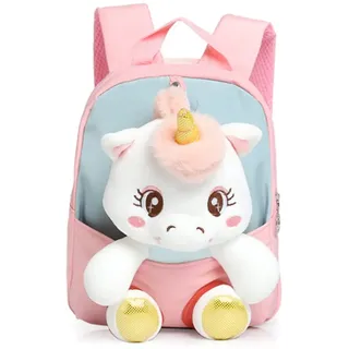 BSTCAR Rucksack Kleinkind Mädchen, Niedlich Klein Rucksack mit Einhorn Plüschtier Abnehmbar Einhorn Kindergarten Personalisiert Schultaschen Rucksäcke 1-5 Jahre
