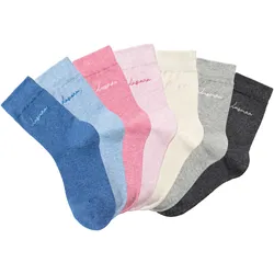 Basicsocken LASCANA, Damen, Gr. 35-38, bunt (1x jeans, meliert, 1x hellblau, meliert, 1x anthrazit, meliert, 1x grau, meliert, 1x altrosa, meliert, 1x rosa, meliert, 1x ecru), Baumwollmischung, uni und meliert, elastisch, Socken, mit hochwertiger Logo Stickerei