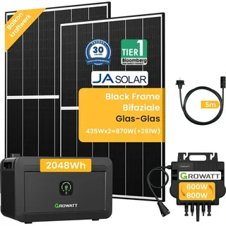 powerness - always be powered Growatt NOAH 2000 Balkonkraftwerk mit Speicher, 2048/4096/6144/8192Wh, 870/880/1740/1760W Bifaziale Solarmodule