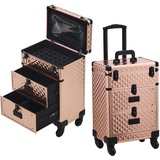 BTGGG Kosmetikkoffer Trolley mit Schublade Professionell Make Up Koffer Friseurkoffer mit Rollen Abschließbar Schminkkoffer Damen Nägel Koffer für Reise, Friseure, Visagisten, Rose Gold