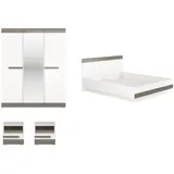 Feldmann-Wohnen Schlafzimmer-Set Blanco, (1 Kleiderschrank, 1 Bett, 2 Nachtkonsolen, 4-tlg., dekorative graue MDF-Absetzungen), 255x206x202cm Pinie weiß / grau, 4-teilig weiß