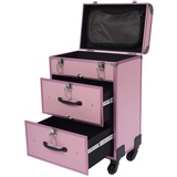 Kosmetikkoffer Trolley, Make Up Koffer Mit 2 Schubladen und 2 Schloss, Friseurkoffer Groß 36x23x58cm, Schminkkoffer mit Rollen 360° Drehbar, Große Kapazität (Rosa)