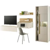 furn.design Wohnwand mit Sekretär in weiß Eiche Wotan, Holz, Nachbildung,Eiche, Uni, 6 Fächer, 340x200x40 cm, Wohnzimmer, Wohnwände, Anbauwände