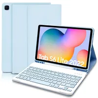 Hülle mit Tastatur für Samsung Galaxy Tab S6 Lite 2024/2022/2020, Schutzhülle mit Pencil Halter Wireless Tastatur (Deutsches Layout) für Tab S6 Lite 10,4' (P610/P613/P615/P619/P620/P5625), Blau