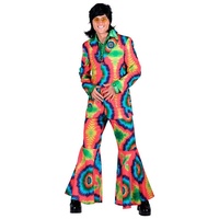 thetru Partyanzug Greller Batikanzug Hippie, 70er Jahre Disco-Anzug in Batik-Optik rot L