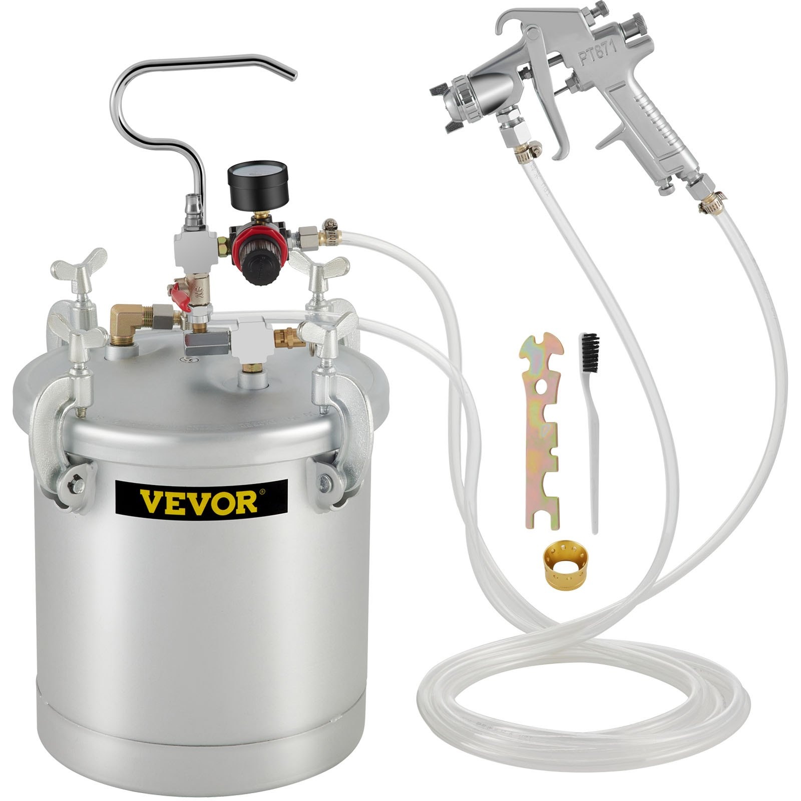 VEVOR 10 LFarbspritzpistole, 30 PSI Farbbehälter, Farbsprühsystem Lackhalter zum Auftragen von Wasserfarbe, Flecken, Lack, Lacken, feine Oberflächen für Innen- und Außenprojekte