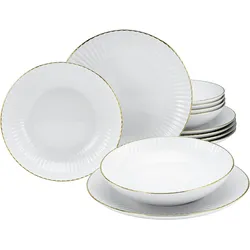 Tafelservice MY HOME "Teller Set, Geschirr-Set Elisetta", gold (weiß, goldfarben), 12 tlg., Porzellan, Geschirr-Sets, Goldband, Made in Europe, 12 Teile, für 6 Personen