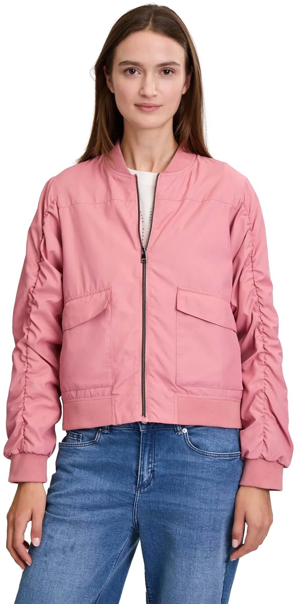 Jackenblazer CARTOON "Cartoon Blouson mit Raffung" Gr. 38, rosa (altrosa) Damen Blazer Raffung