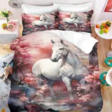 Qiqumax Pferd Bettwäsche 135x200 Pferde-Tier-Motiv Bettbezug Für Kinder Jungen Mädchen, Einhorn Bettwäsche-Set 3D Drucken Bettwäsche 100% Mikrofaser Bettbezug (3,135 X 200 cm 50 x 75 x 1)