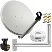 PremiumX 80cm Hellgrau Quad LNB 4 Teilnehmer Kabel Wandhalter